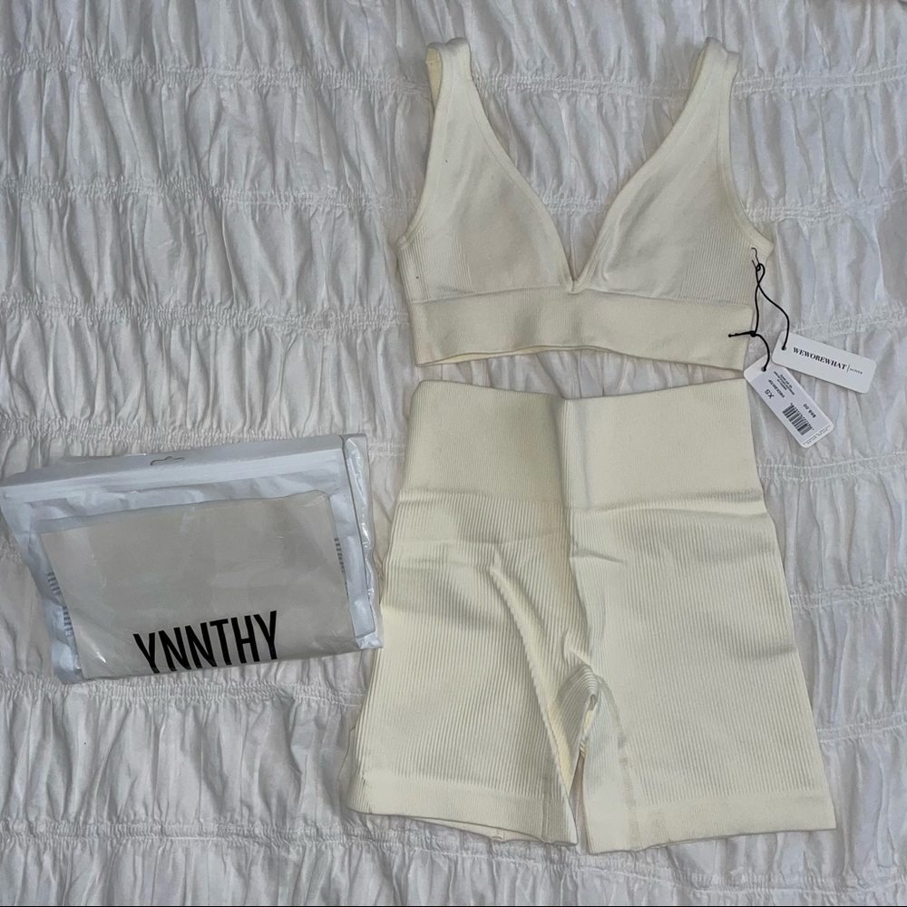 NEW WITH TAGS We Wore What White Sports Bra and Shorts Set Extra Small